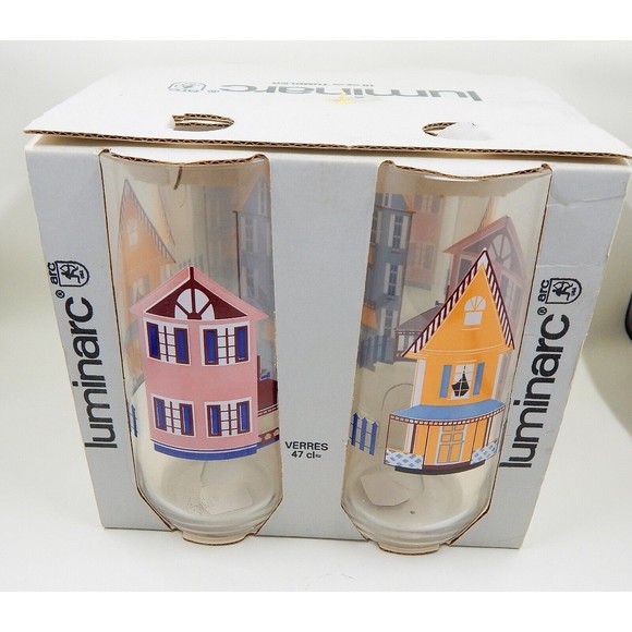 Luminarc Victorian Homes Cooler Glass Tumbler 16 oz Set of 4 NOS Durand Glass Co - Picture 3 of 9